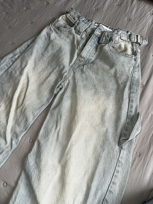 Bershka Дънки Adjustable Wide-Leg Balloon Carpenter Светлосини