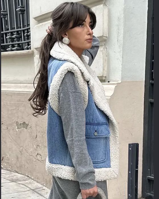 Дънков елек с каракул Zara