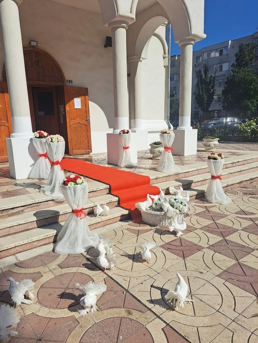 Porumbei albi, nuntă , decor biserică