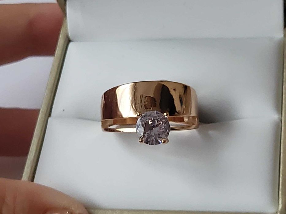 GR70,inel placat aur 14k,model logodna, lat,zirconiu alb