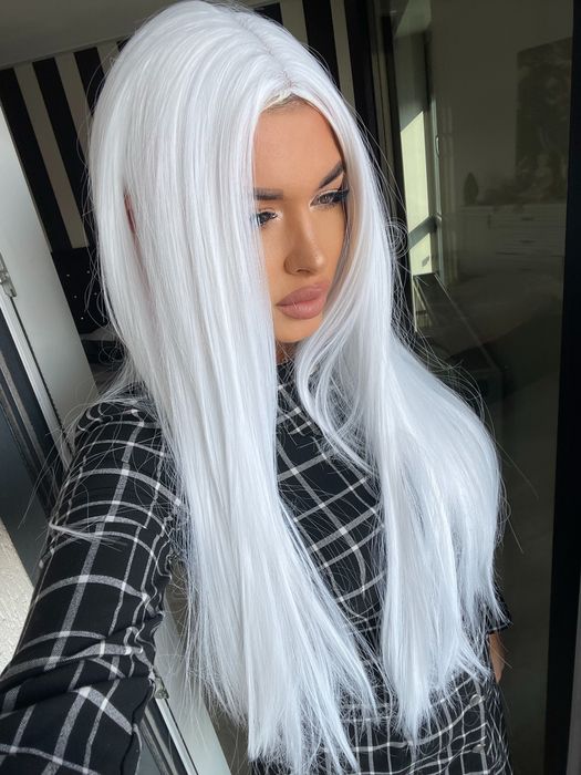 Peruca lunga blond alb