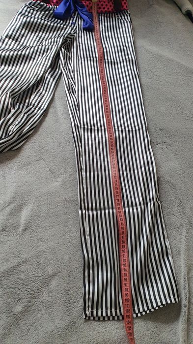 Pantaloni pijama satin Hunkemöller S dungi alb negru buzunare funda lenjerie satin lounge