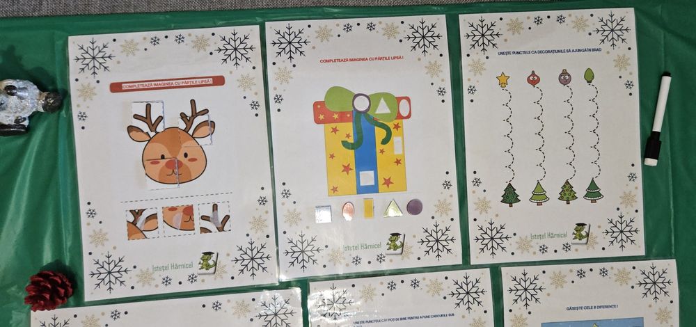 Fise educative laminate, reutilizabile iarna Craciun