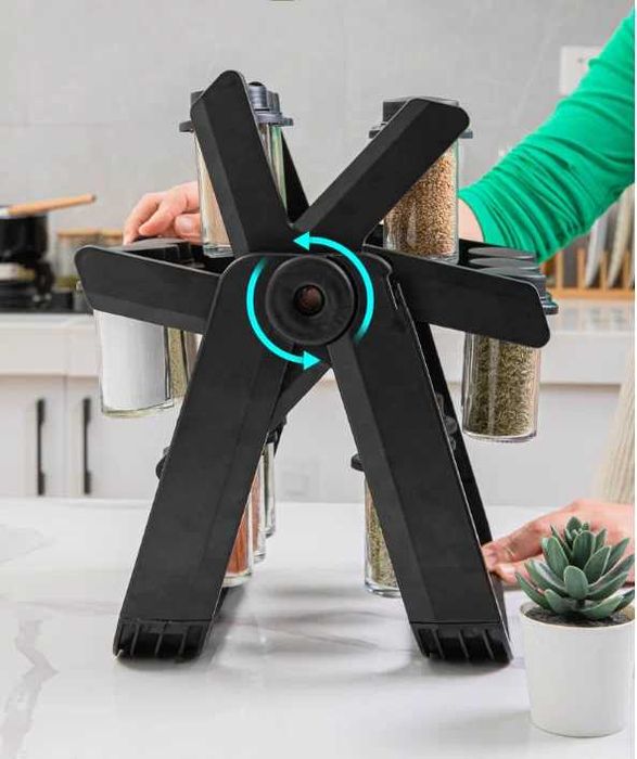 Настольный вращающийся органайзер для специй – 18 баночек, чёрный