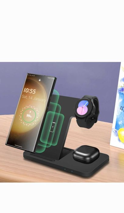 Безкабелна зарядна станция за телефон,часовник и слушалки едновременно