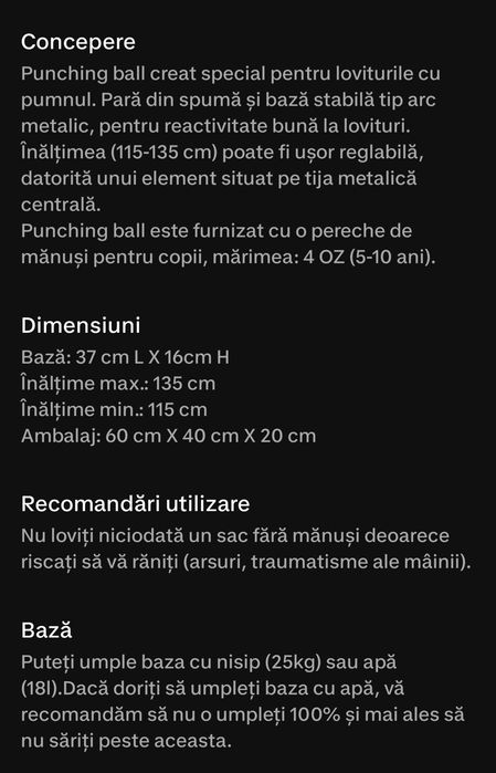 Set Punching Ball si manusi de box 4Oz Copii