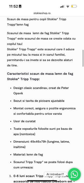 Scaun bebe Stokke Tripp Trapp nou -  fag natur