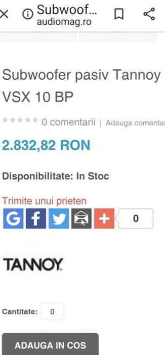 Subwoofer Tannoy VSX 10 BP