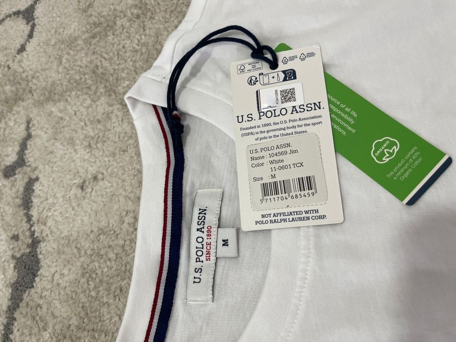 Tricou U S Polo Assn alb logo brodat marimea M