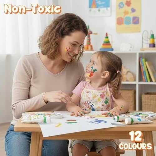 Нови Нетоксични миещи се бои за пръсти 12 цвята комплект 3+ деца игра