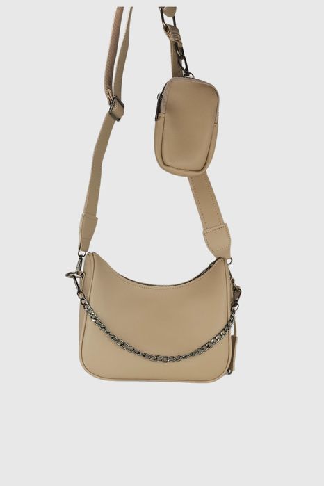 НОВО! ЛИКВИДАЦИЯ! Дамска чанта с монетник в бежово