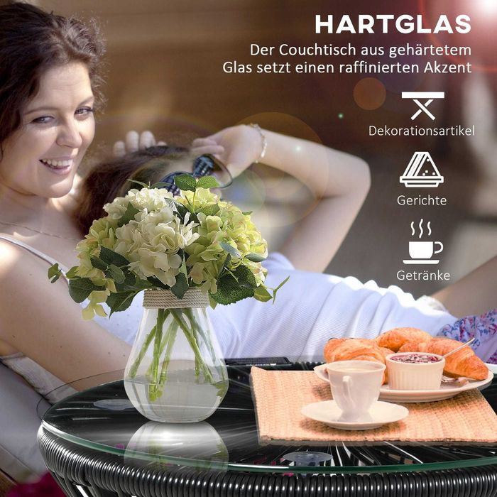 Outsunny Градинска маса от ратан, странична маса