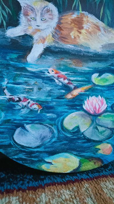 Картина кошка на пруду