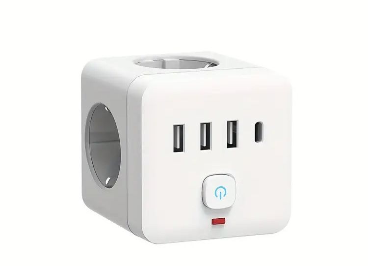 Разклонител-  куб 7 в 1  ( черен , бял )