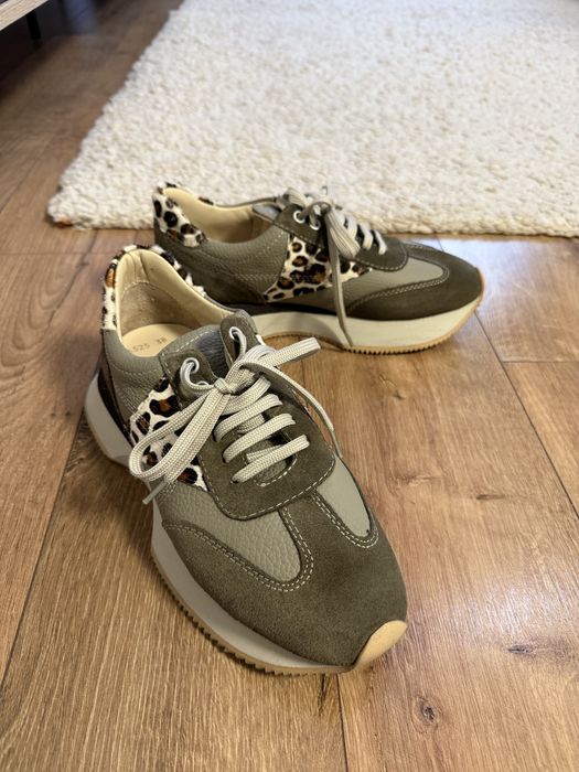 Сникърси каки и бежово с леопардов мотив, маратонки Fabiano