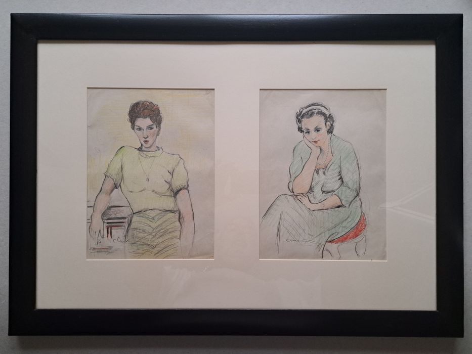 Pictură. Desen: "Personaje feminine" C.C.Constantinescu (1897 - 1967)