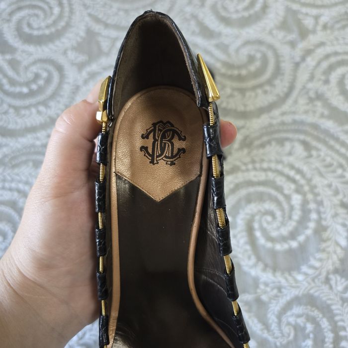 Pantofi Roberto Cavalli originali – piele neagră efect python,Made in Italy