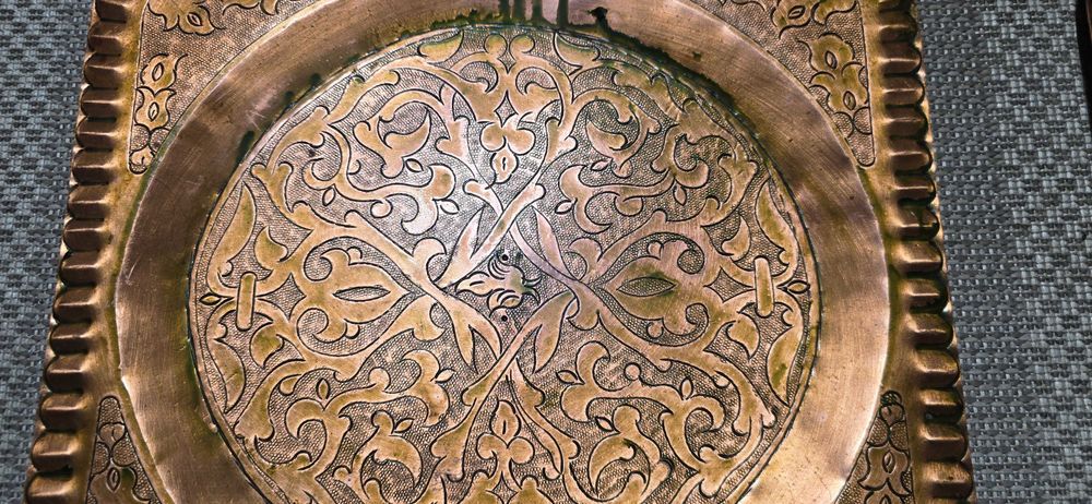 Масивни Арабска, медни кована чинии, 1960г, 2.4кг