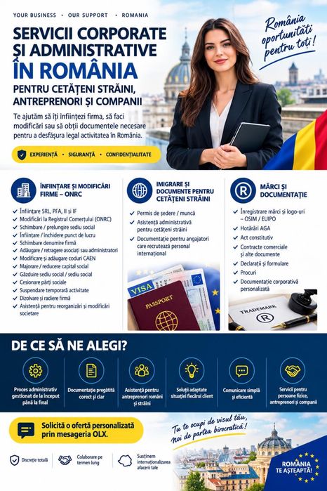 Infiintare SRL PFA - Firma Cetateni Straini  Romania | Modificare Mentiuni acte firma | Gazduire sediu social | CAEN | Radiere | Majorare capital ONRC