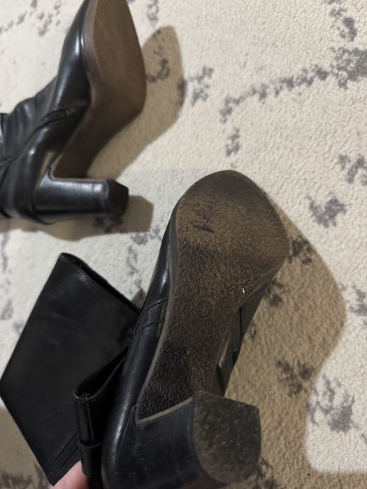 Cizme de piele naturala negre cu toc gros 37