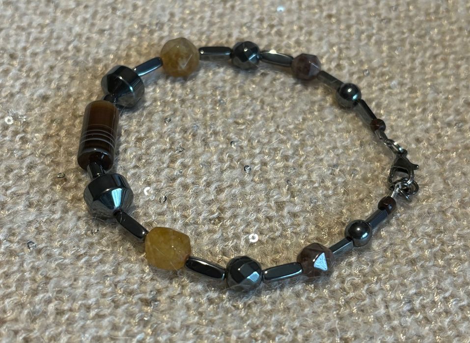 Ръчно правена Мъжка гривна | Ахат, хематит, цитрин