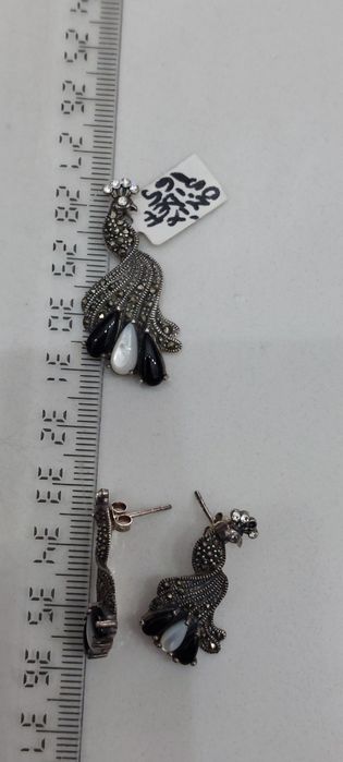 Set argint cu sidef,onix și marcasite model păun