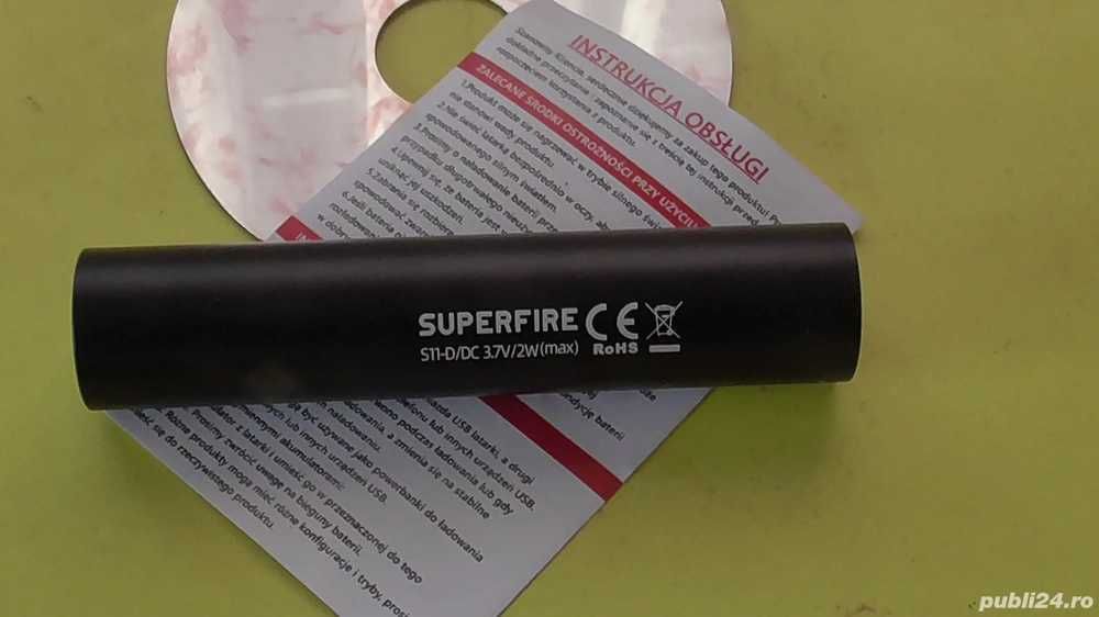 lanterna SUPERFIRE metalică de buzunar (2w), design practic, cu baterie format 18650