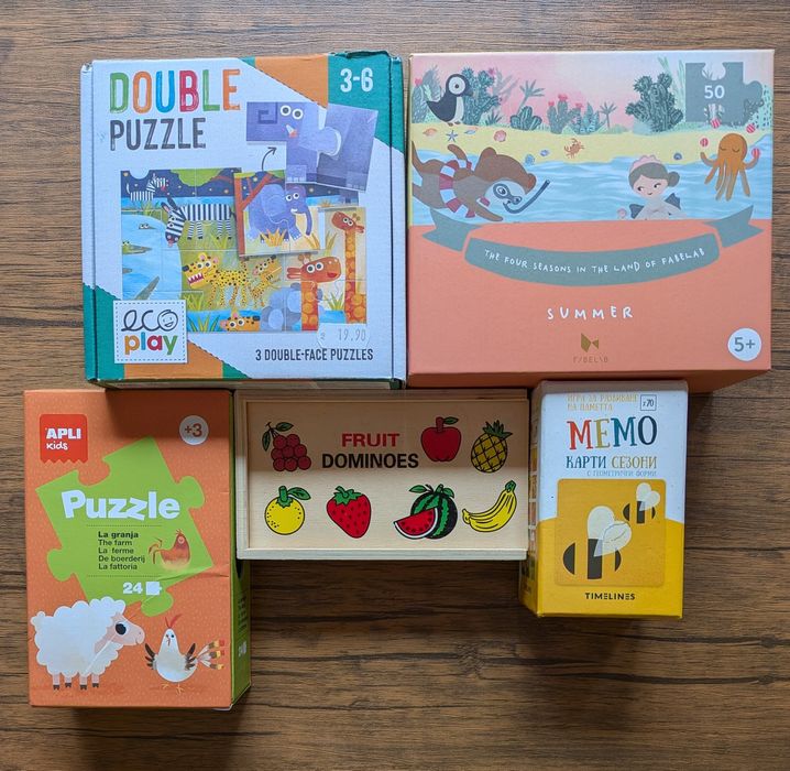 Колекция образователни детски пъзели и мемо карти