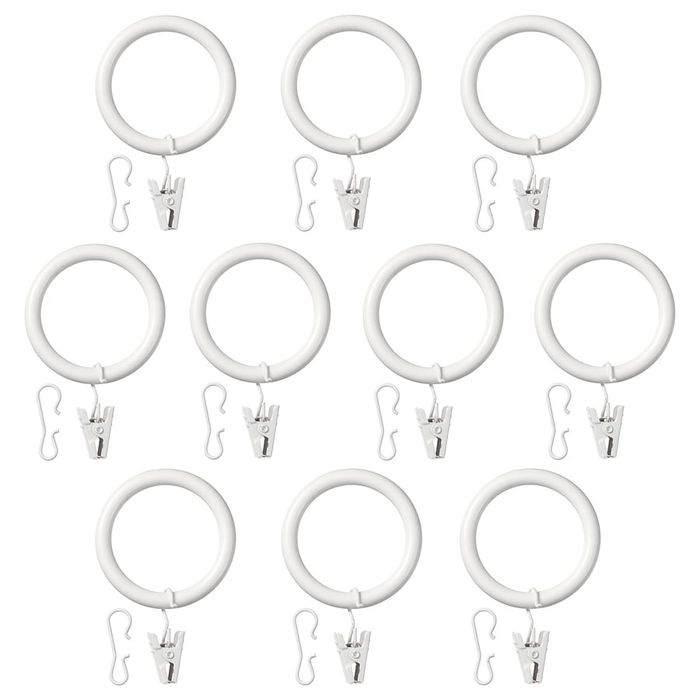 Inele perdea IKEA SYRLIG cu clema si carlig – 60 buc (6 seturi)