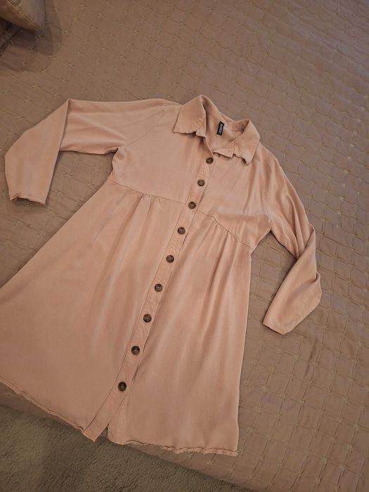 Рокля риза H&M бежова и тъмно сива