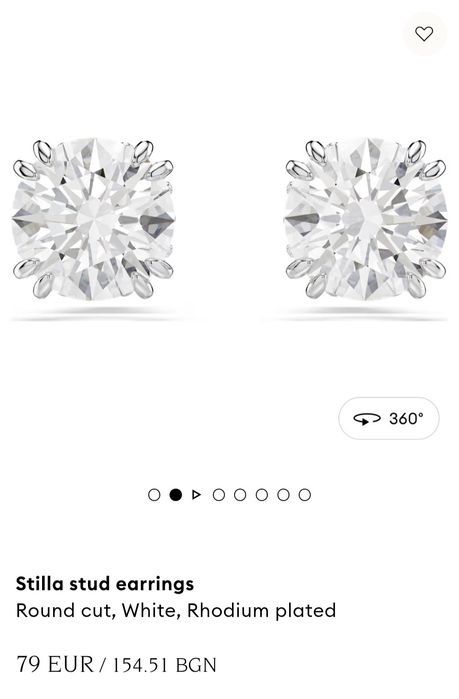 Обеци Swarovski Stilla stud earrings
Round cut, White, Rhodium plated