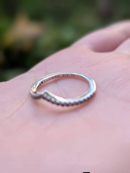 Vechi inel din argint de 925, ALE, Pandora Sparkling Wishbone, cu pietre zirconiu cubic, model 196316CZ