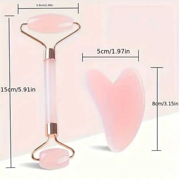 Aparat masaj din jad facial 2 role placa Gua Sha combo verde sau roz