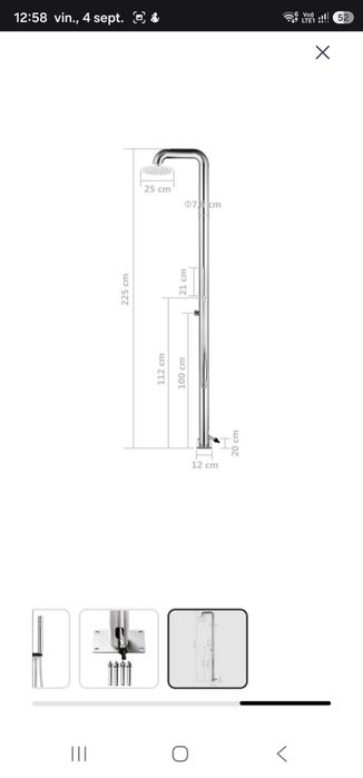 Duş pentru grădină, 225 cm, oțel inoxidabil