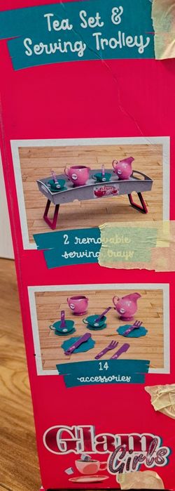 Детска количка за сервиране с 2 табли и сервиз за чай