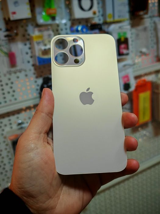 Заден капак стъкло за iPhone 13 Pro Max /Big Hole/ Златист + ЛЕПИЛО
