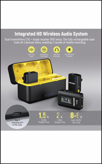 ПРО. безжичен микрофон. 200м. 4 GB защитно съхранение. 9 часа. Брошка.