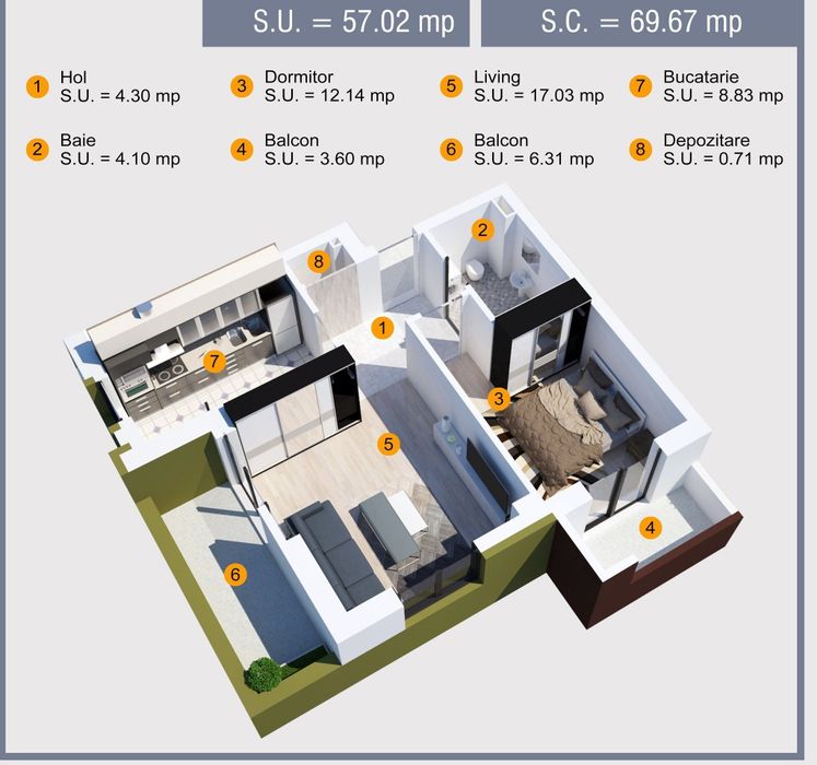 2 camere 1 loc parcare apartament nou