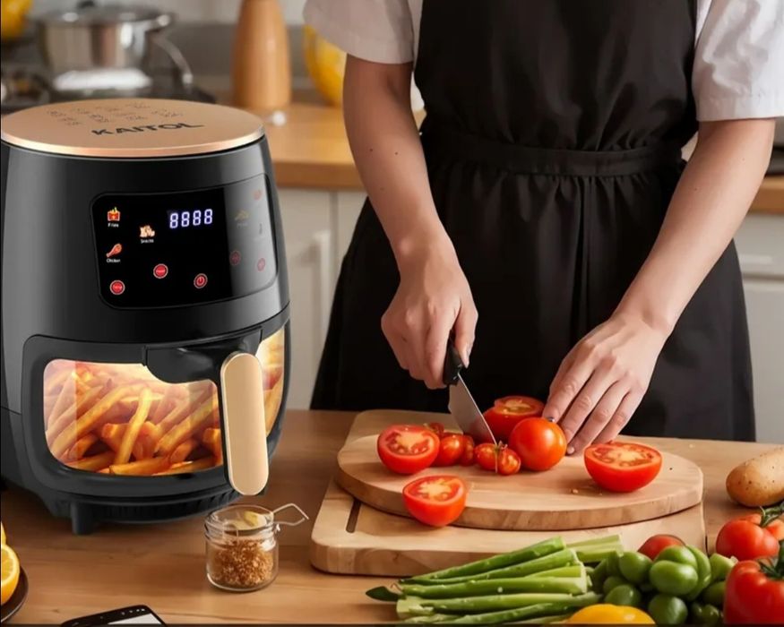 Friteuza cu aer cald cu touch smart 1400 de W, negru, nou