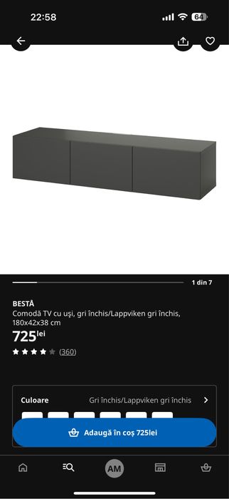 Comoda TV gri inchis cu usi