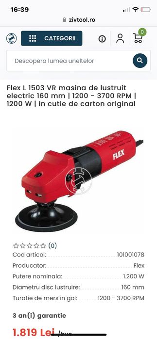 Flex L 1503 VR masina de lustruit și polistiren electric 160 mm 1200w