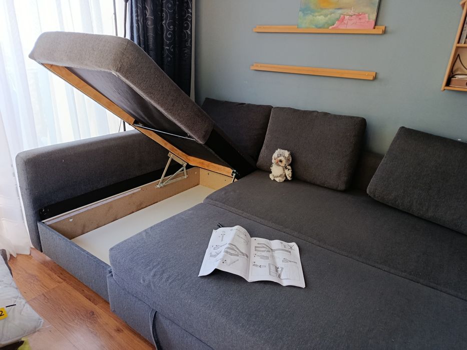 Ъглов разтегателен диван - сив, ИКЕА