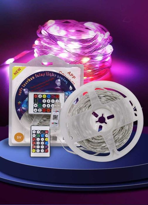 Коледни Лампички, Декоративна LED лента с ДУ, bluetooth, 10 метра