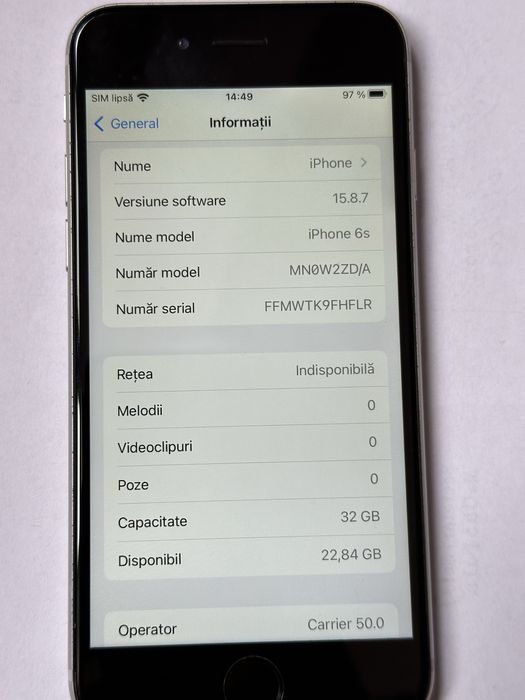 Iphone 6 s in stare foarte buna fara cont si liber de retea.