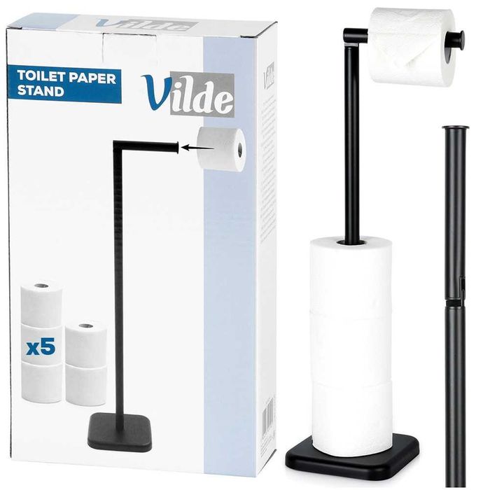 Свободностоящ WC сет с държач за тоалетна хартия, черна 56см