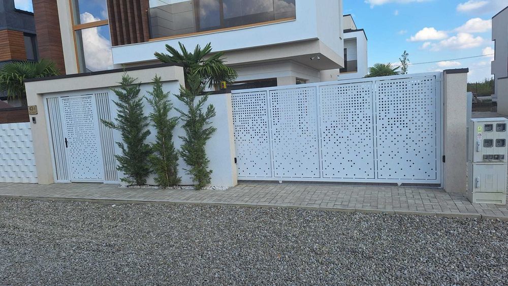 Porti si gard metalice, fier forjat, stil jaluzea, tabla decupata,wpc