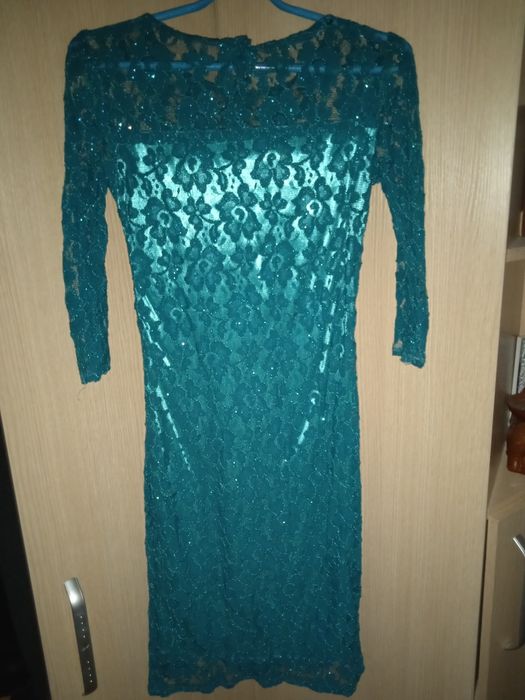 Платье вечернее, бирюзовое, ажурное