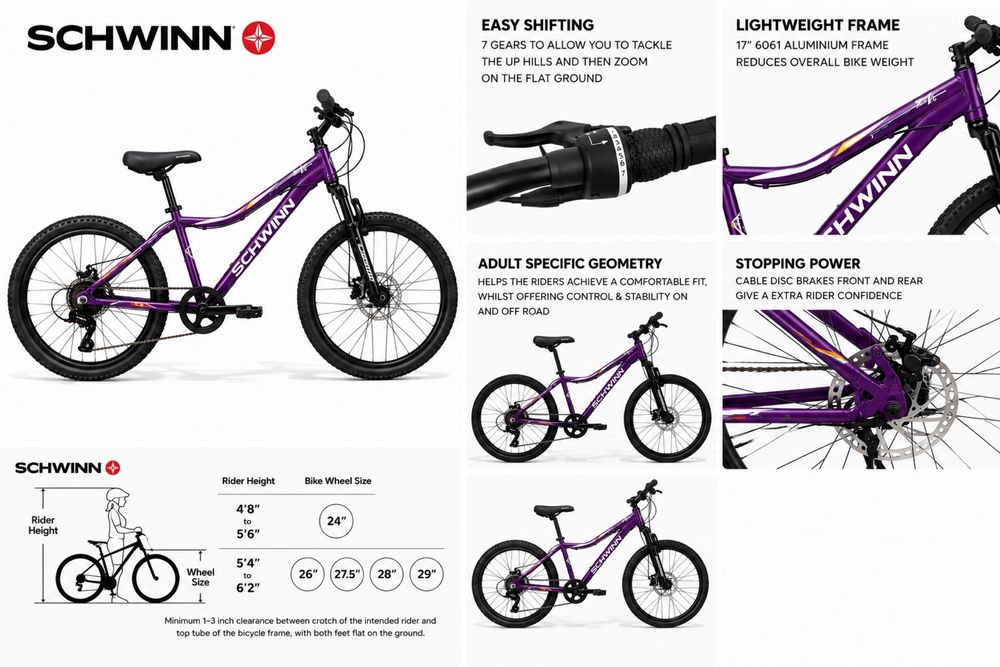 Bicicletă Schwinn Fleet-G 24” MTB 7 Viteze Frâne pe Disc | Nouă în Cutie