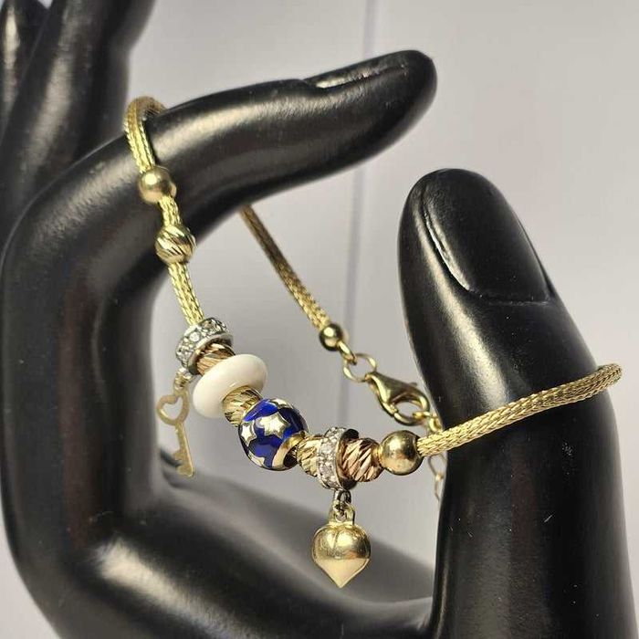 Brățară de damă din aur galben 14K cu bile decorative și charm-uri – 6,04 g