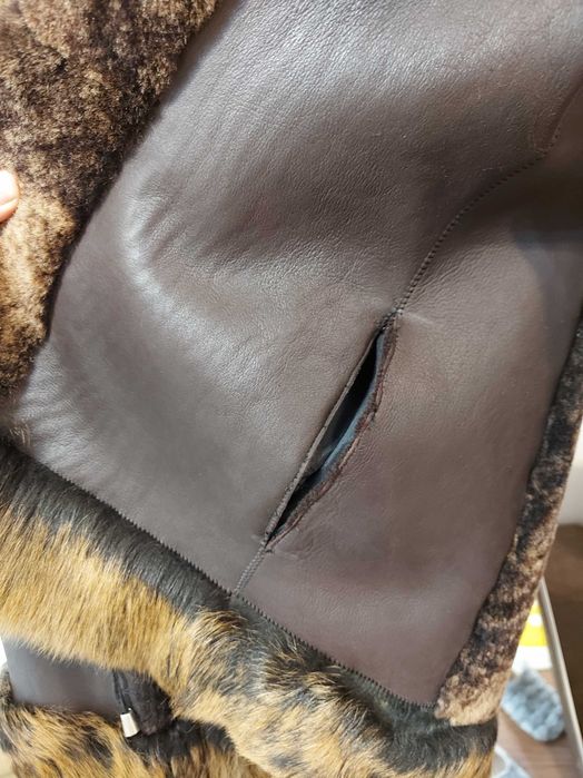 Cojoc haina de piele cu blana naturala maron marimea M